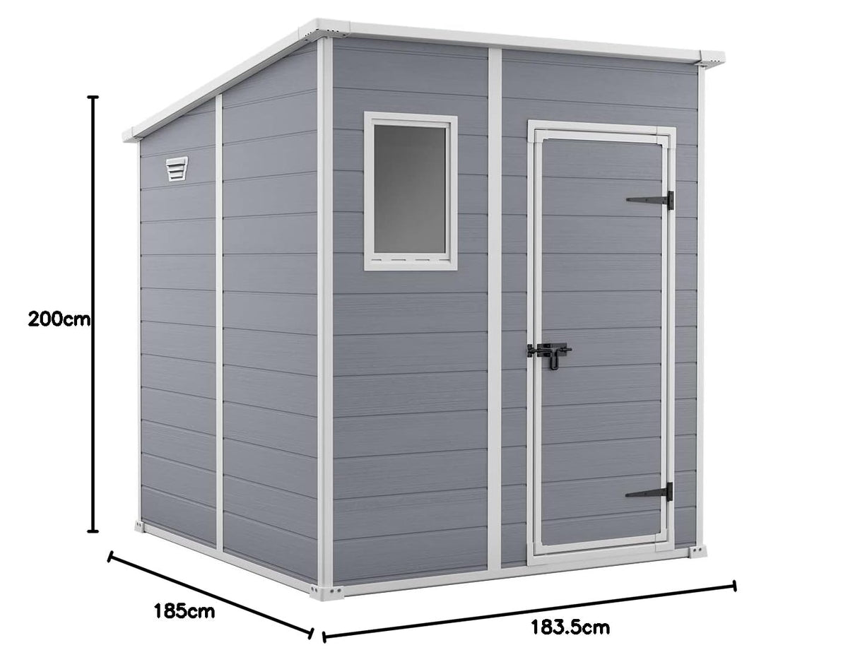 Keter Manor Pent Garden Storage Shed 6 x 6 feet - Grey, 200.6 cm*183.5 cm*183.0 cm