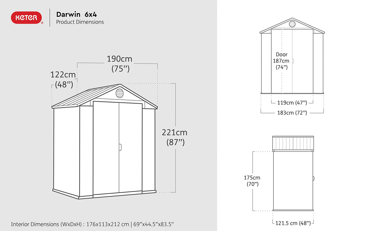 Keter Darwin Outdoor Apex Double Door Garden Storage Shed 6 X 4ft Brown Wood Look And Feel | Fade Free | All Weather Resistant | Safe And Secure | Zero Maintenance | 15 Year Warranty