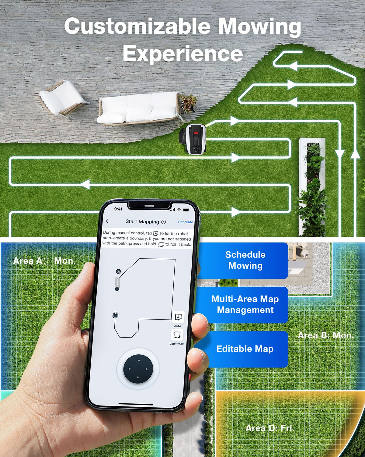 ECOVACS Goat O1000 LiDAR PRO Robot Lawn Mower, Wire-Free Robotic Lawn Mower with Dual-LiDAR Navigation, Built-in Edge Trimming, AI Obstacle Avoidance, App Control, for Lawns Up to 1/4 Acre