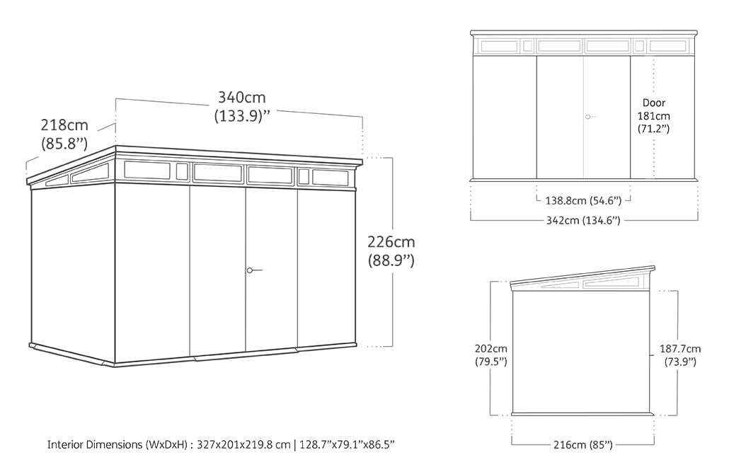 Keter Cortina 11x7 Garden Shed 342 x 218 x 226 cm, Grey