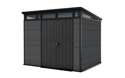 Keter Cortina 9 x 7 Tool Shed with Floor, Weatherproof and UV-Resistant, Double Walled with Steel Frame, Pent Roof and Ventilation, 279 x 218 cm, Grey