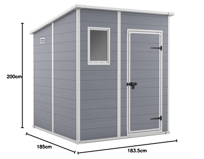 Keter Manor Pent Garden Storage Shed 6 x 6 feet - Grey, 200.6 cm*183.5 cm*183.0 cm