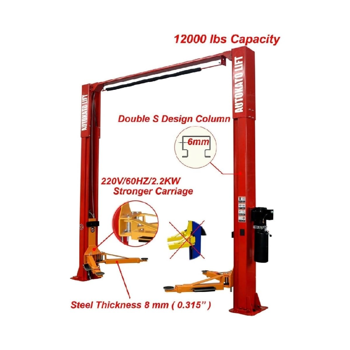 KT-M120L 12000lbs Two Post Lift Auto Lift 2 Post Car Lift Extra Height 167” / 4.235M Max Wide 151 Inch Truck Clear Floor Hoist CE Certified