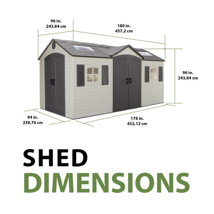 Lifetime 15×8 Ft Dual‑Entry Outdoor Storage Shed