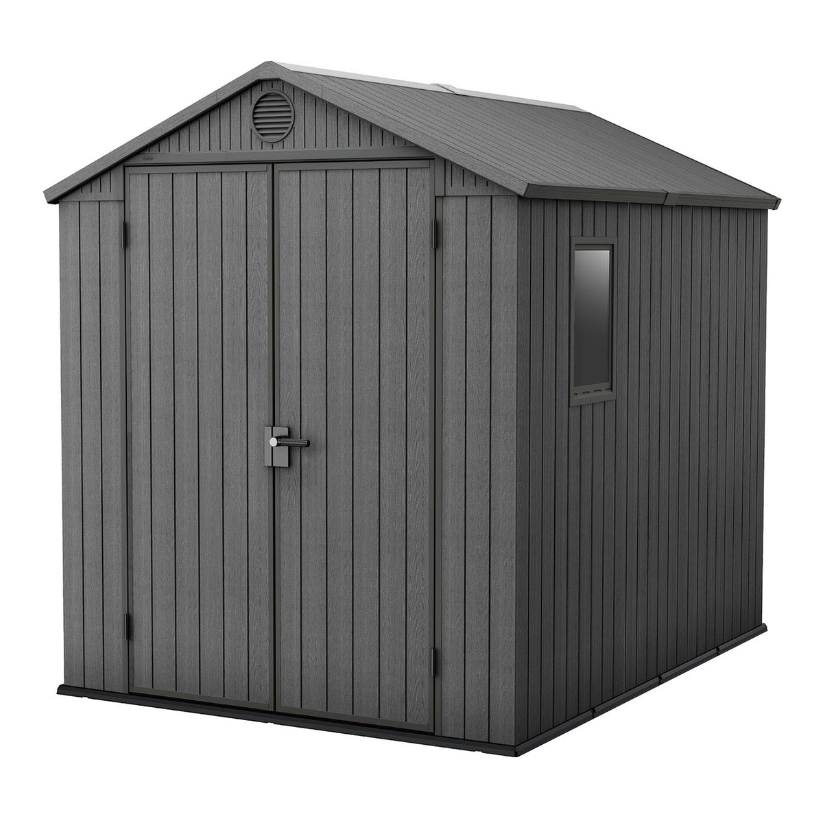Keter Darwin 6x8 Ft Resin Storage Shed, Graphite Gray – Double Doors with Window & Skylight