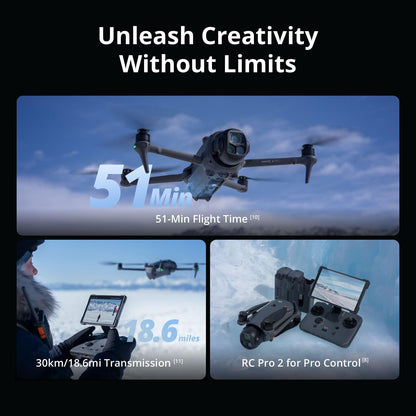 DJI Mavic 4 Pro Drone with 512GB Creator Combo – 6K60 HDR, 100MP, 51-Min Max Flight Time, 18.6-Mile Range, Omnidirectional Avoidance Bundle with RC Pro 2 Remote Controller, 3 Batteries, 128GB Memory, Parallel Charging Hub, Backpack, CPS 2 Year Warranty +
