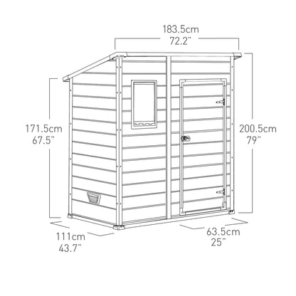 Keter Manor Outdoor Pent Single Door Garden Storage Shed 6 x 4ft Beige Brown Wood Effect Fade Free All Weather Resistant Safe And Secure Zero Maintenance 15 year Warranty