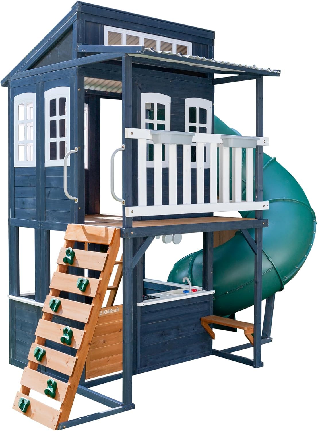 KidKraft Cozy Escape Outdoor Play Tower, Tube Slide, Wooden Climbing Frame