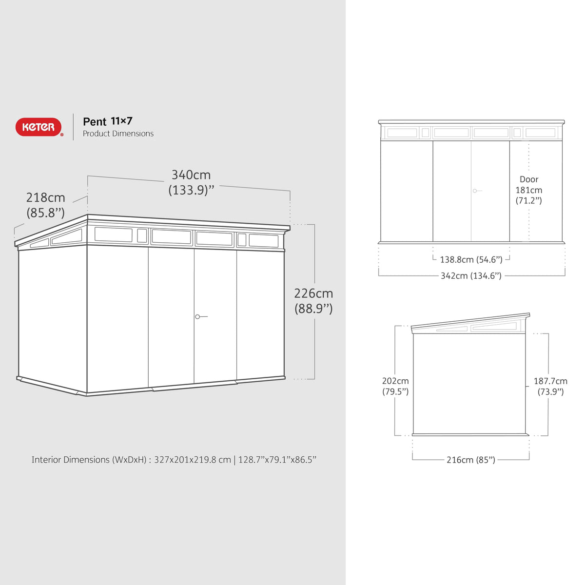 Keter Signature Collection Pent 11x7ft Outdoor Storage Shed | Large Weatherproof Garden Building with 13.7m³ Capacity, Steel‑Reinforced Roof, Heavy‑Duty Floor & Lockable Double Doors