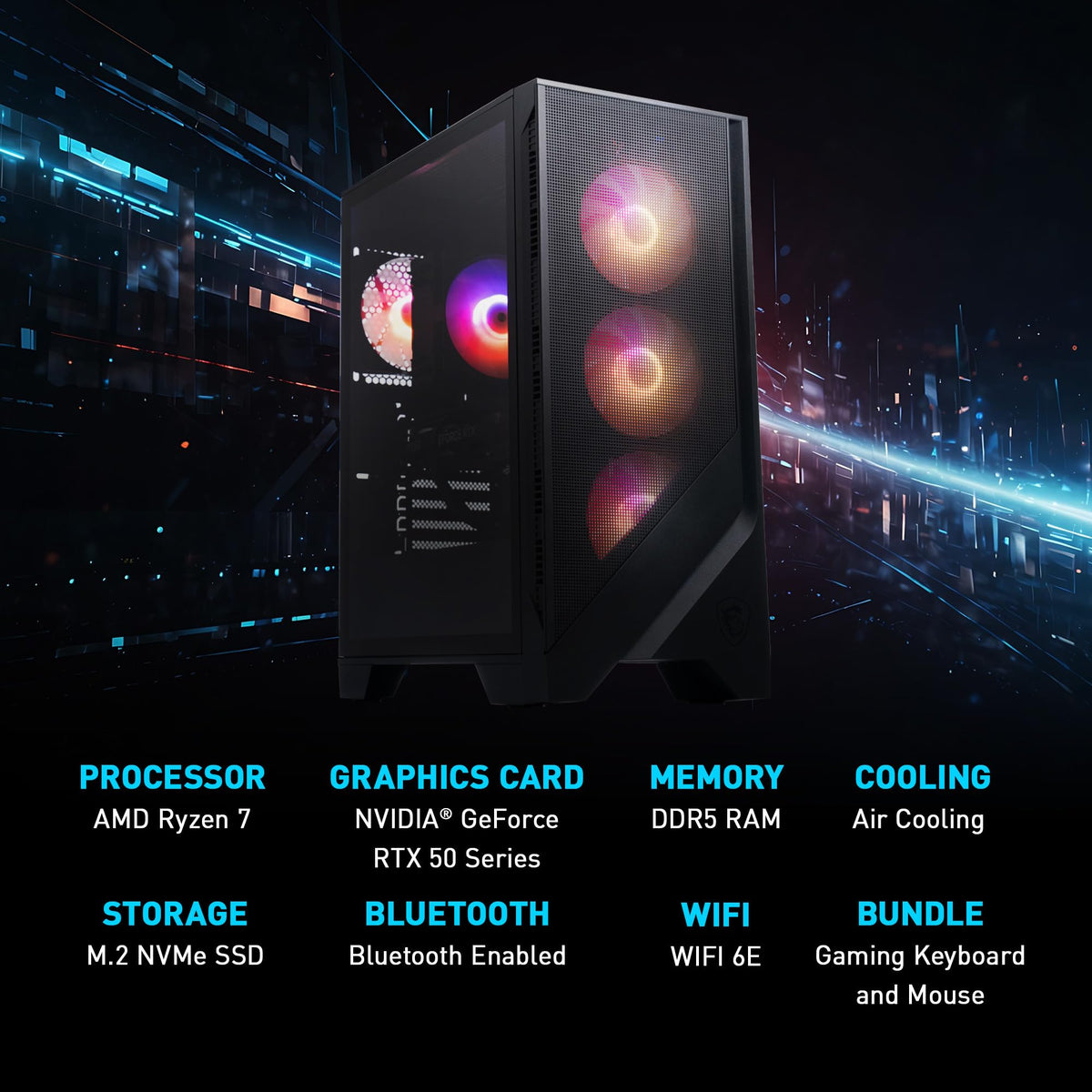 msi Codex Z2 Gaming Desktop, AMD R7-8700F, RTX 5070, 32GB DDR5, 2TB SSD