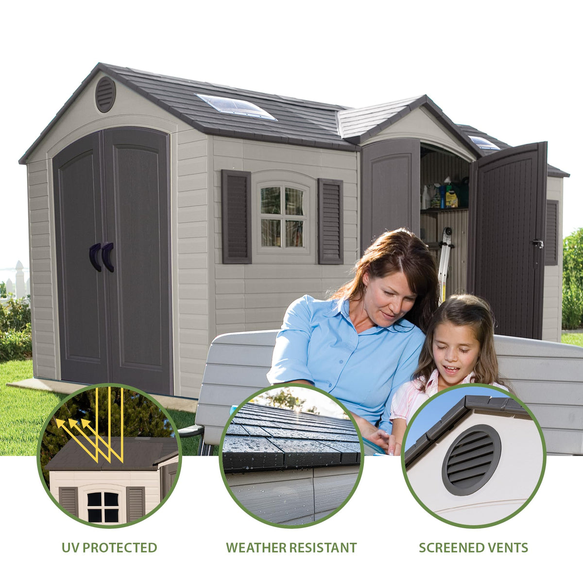 Lifetime 15×8 Ft Dual‑Entry Outdoor Storage Shed