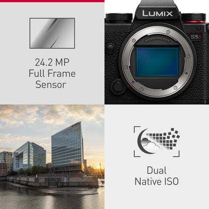 Panasonic DC-S5DNE-K Lumix S5D Full Frame Mirrorless Camera Body, 24.2MP, 4K 60P Recording, Live View Finder, Free Angle Monitor, Wi-Fi, Bluetooth, with S-R1840E 18-40mm S lens, Black