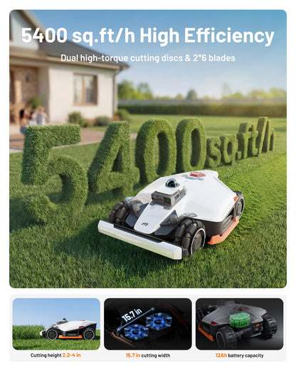 Mammotion LUBA 3 AWD 3000H Robot Lawn Mower with Cleaning Stand (Ship Separately), 360° LiDAR+NetRTK+AI Vision, 5400 sq.ft/h, AWD for 80% Slopes, Cutting Height 2.2"-4.0"