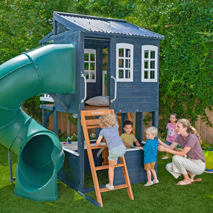 KidKraft Cozy Escape Outdoor Play Tower, Tube Slide, Wooden Climbing Frame
