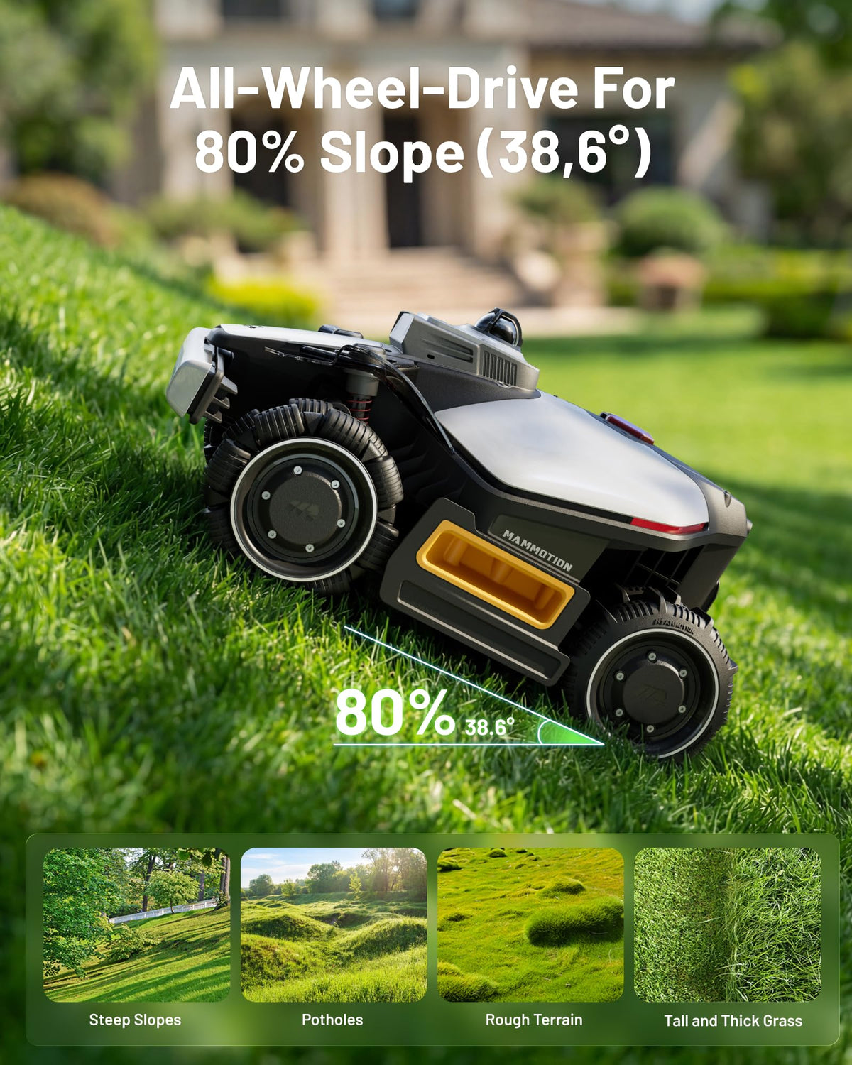 (2026 NEW) Mammotion LUBA mini 2 AWD 1500H Robot Lawn Mower with Garage, for 0.37 Acres, 360° LiDAR+Dual-Camera AI Vision, 80% Slope, DropMow, 20 Multi-Zone Management
