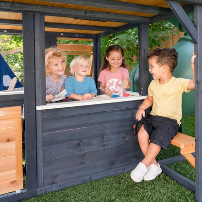 KidKraft Cozy Escape Outdoor Play Tower, Tube Slide, Wooden Climbing Frame