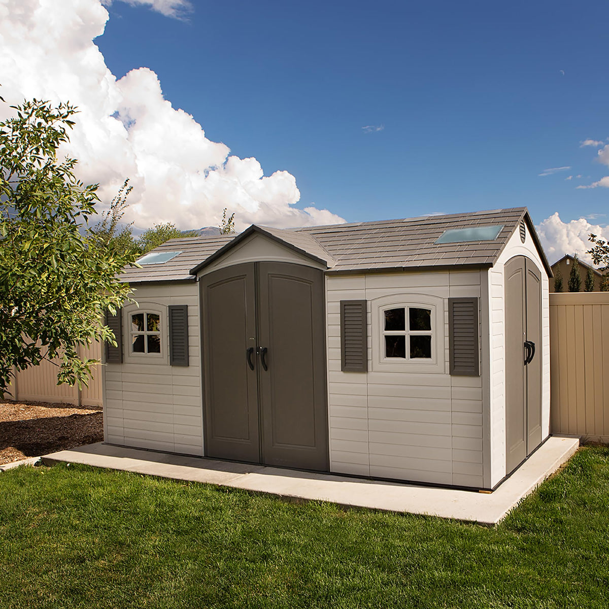 Lifetime 15×8 Ft Dual‑Entry Outdoor Storage Shed