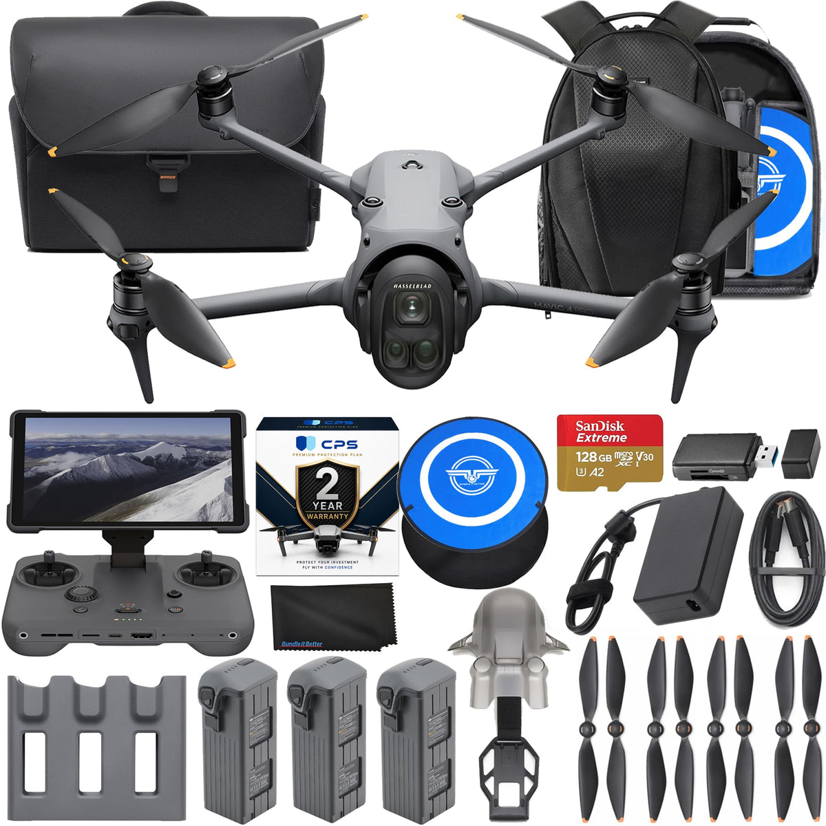 DJI Mavic 4 Pro Drone with 512GB Creator Combo – 6K60 HDR, 100MP, 51-Min Max Flight Time, 18.6-Mile Range, Omnidirectional Avoidance Bundle with RC Pro 2 Remote Controller, 3 Batteries, 128GB Memory, Parallel Charging Hub, Backpack, CPS 2 Year Warranty +