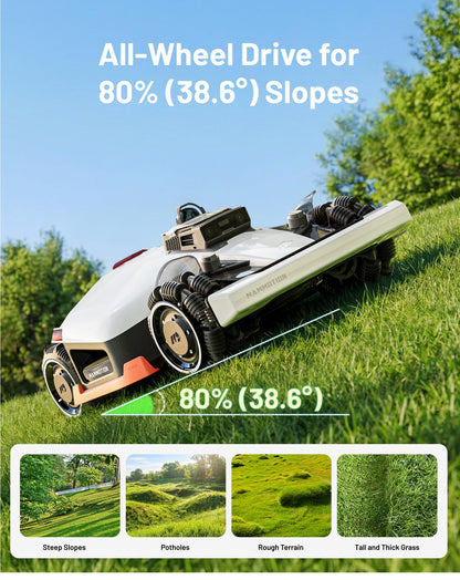 Mammotion LUBA 3 AWD 3000H Robot Lawn Mower with Cleaning Stand (Ship Separately), 360° LiDAR+NetRTK+AI Vision, 5400 sq.ft/h, AWD for 80% Slopes, Cutting Height 2.2"-4.0"