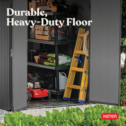 Keter Darwin 6x8 Ft Resin Storage Shed, Graphite Gray – Double Doors with Window & Skylight