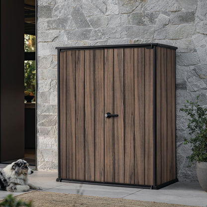 Keter Signature 1400L High Store – Premium Vertical Outdoor Storage Cabinet | Rosewood Wood‑Effect | Secure, Weather‑Resistant & Easy Assembly