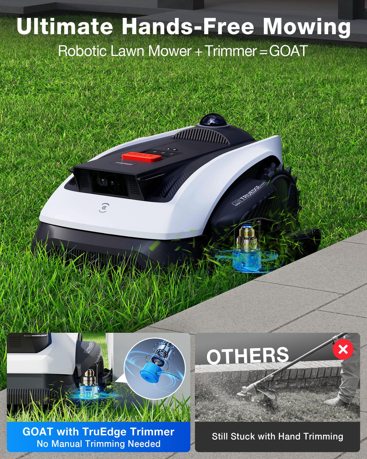 ECOVACS Goat O1000 LiDAR PRO Robot Lawn Mower, Wire-Free Robotic Lawn Mower with Dual-LiDAR Navigation, Built-in Edge Trimming, AI Obstacle Avoidance, App Control, for Lawns Up to 1/4 Acre