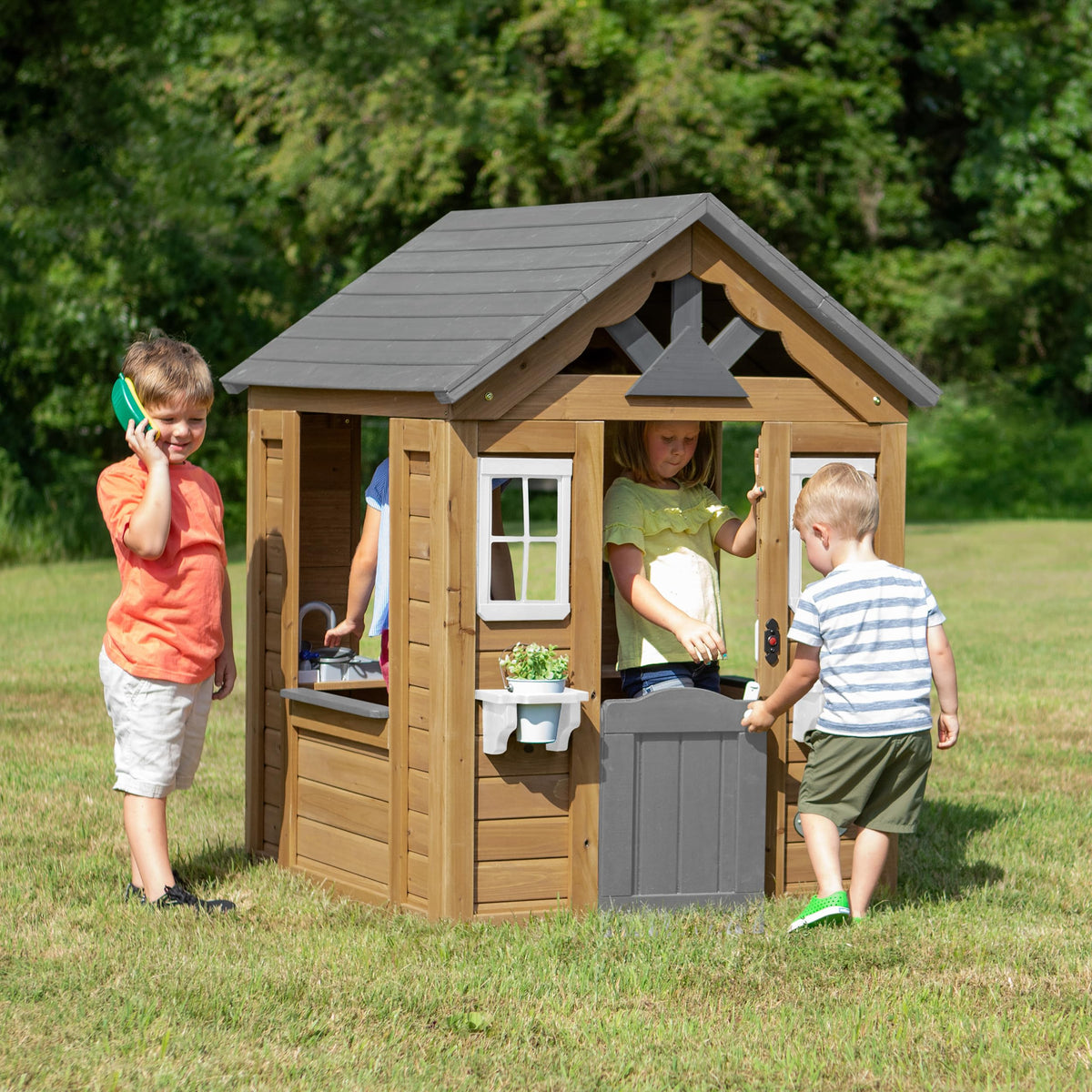 Backyard Discovery Maple Leaf Cedar Kids Outdoor Playhouse | Snack Bar