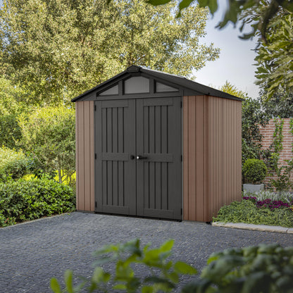 Keter Stronghold 8x8ft Garden Shed – Brown | 6m² Outdoor Storage | Evotech+ Resin Composite | Double‑Wall Construction | Steel‑Reinforced Roof | Skylight & Windows | Heavy‑Duty Floor | Lockable Doors
